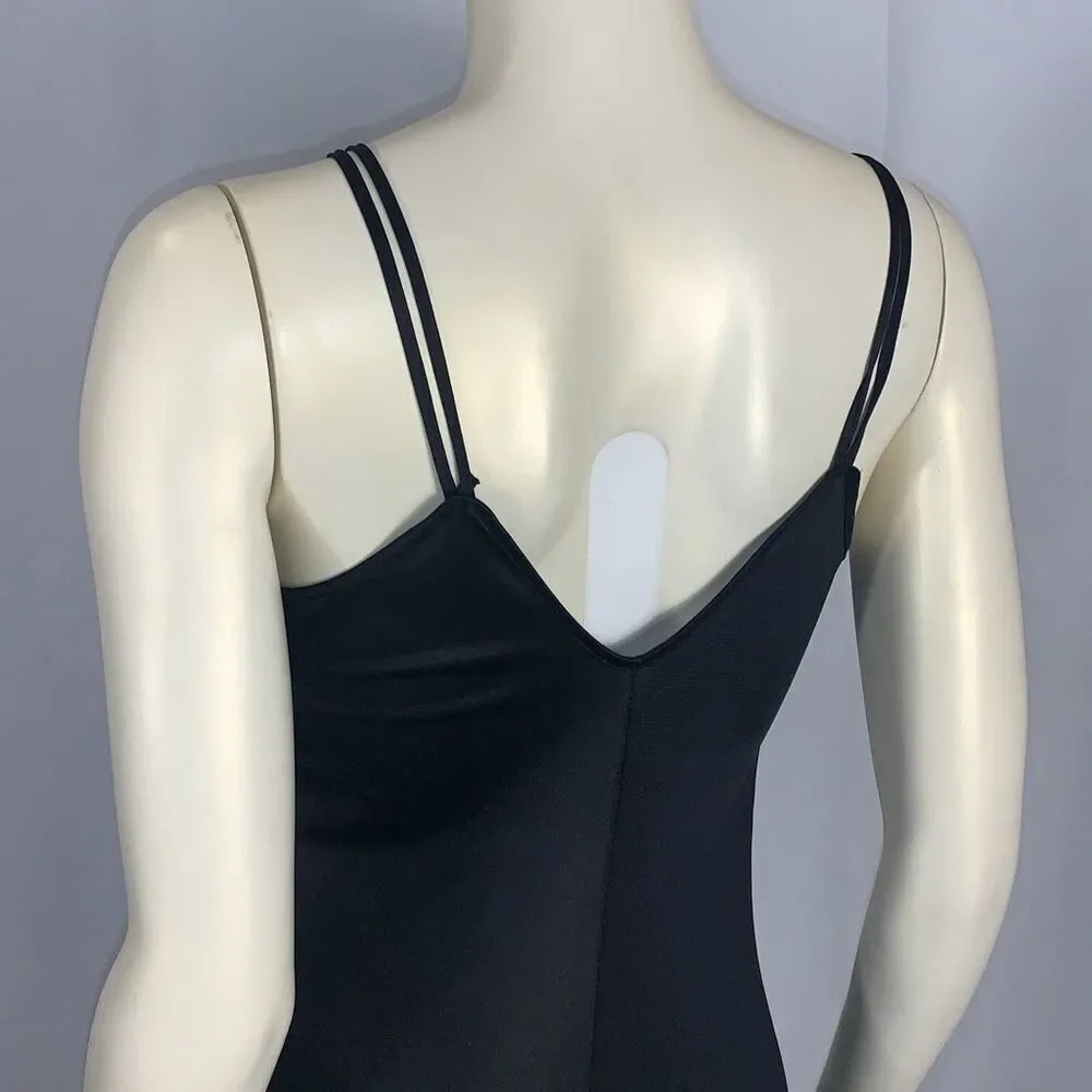 Vintage 70's Black Lingerie Slip Dress Maxi Long Dress High Slit See through Wai - Picture 8 of 16